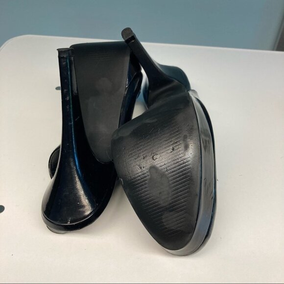 GUESS Sz 9 Patent Leather Sling Backs Front Platform Heels Shoes - Picture 7 of 7